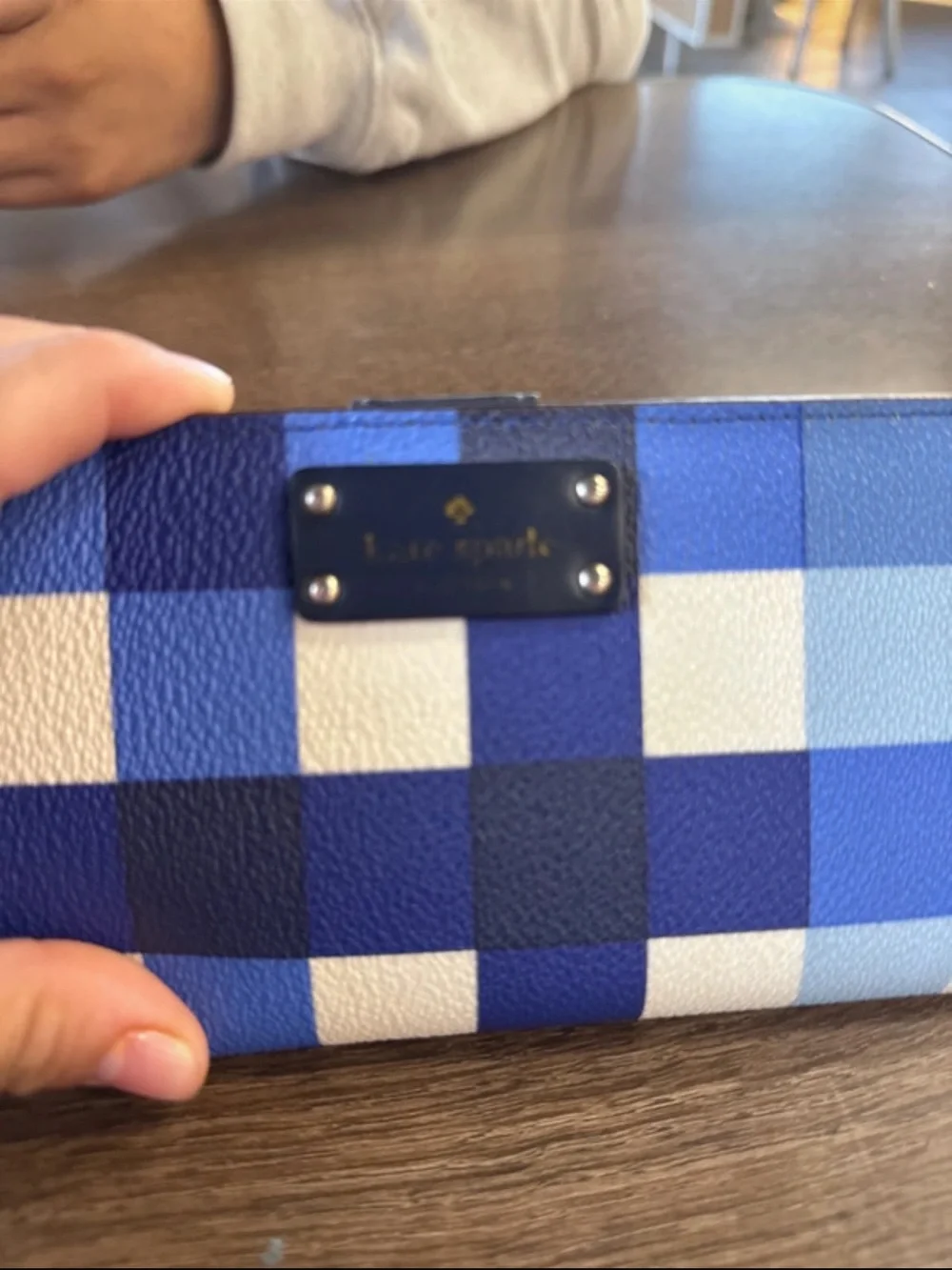 kate spade Blue Multi Gingham Zip Card Holder